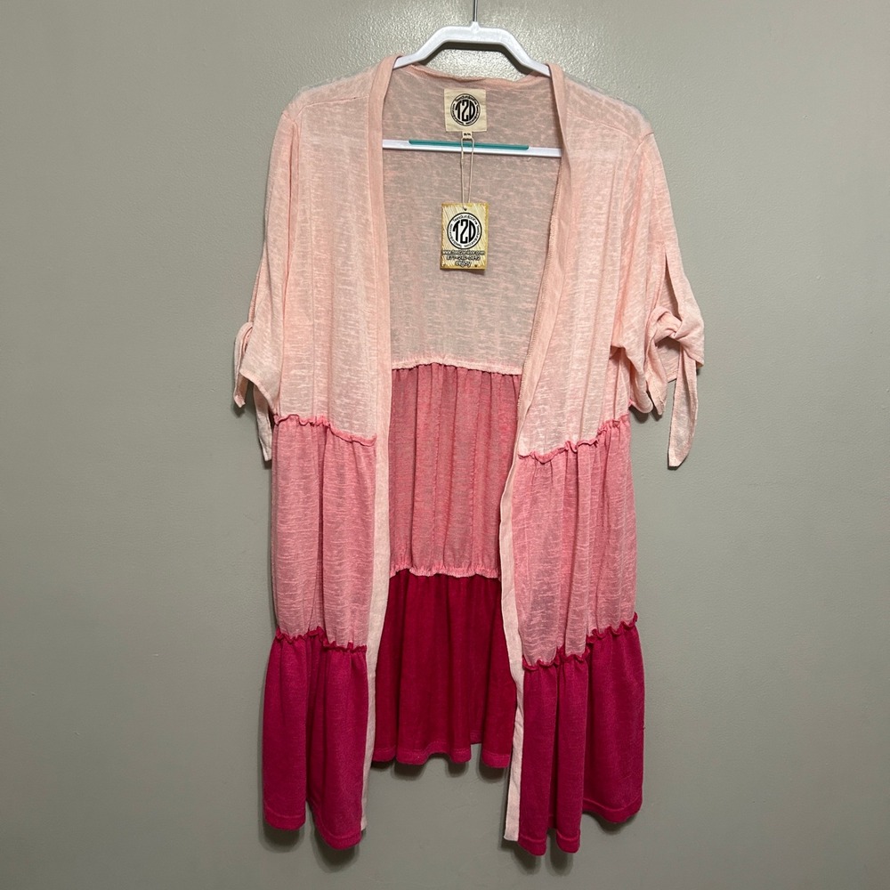 Tees2urdoor Lucille Cardigan Womens 2XL/3XL Pink Ombre NWT Tiered Boho Slub Knit